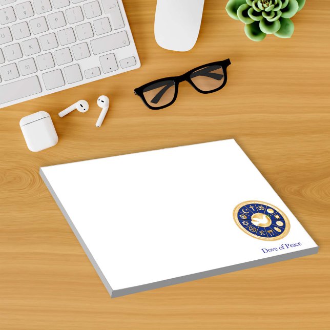 Dove of Peace 8.5"x11"  Notepad (Dove of Peace 8.5"x11", 40-page Notepad featuring mandala of gold icons of world faiths.)