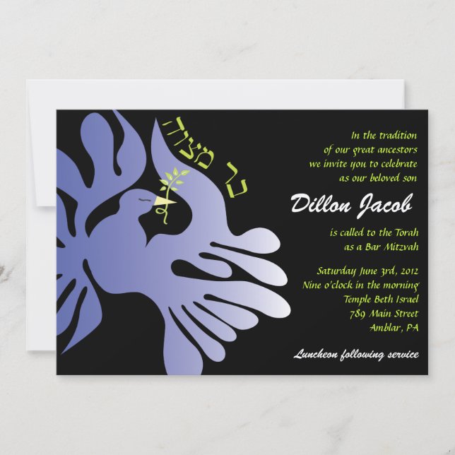 Dove of Peace Bar Bat Mitzvah Invitation (Front)