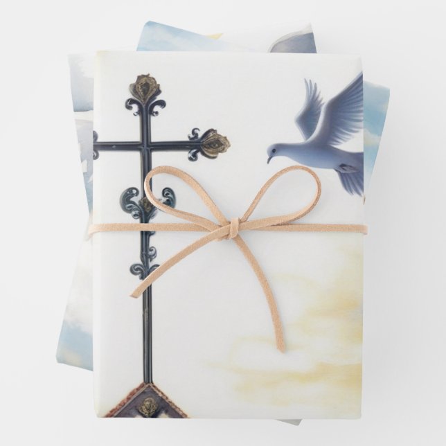 Dove of Peace & Cross Reflection Wrapping Paper Sheet (In situ)