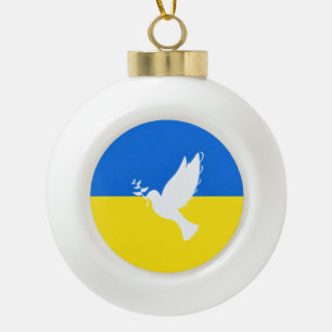 Dove of Peace - Flag of Ukraine - Freedom - Peace  Ceramic Ball Christmas Ornament