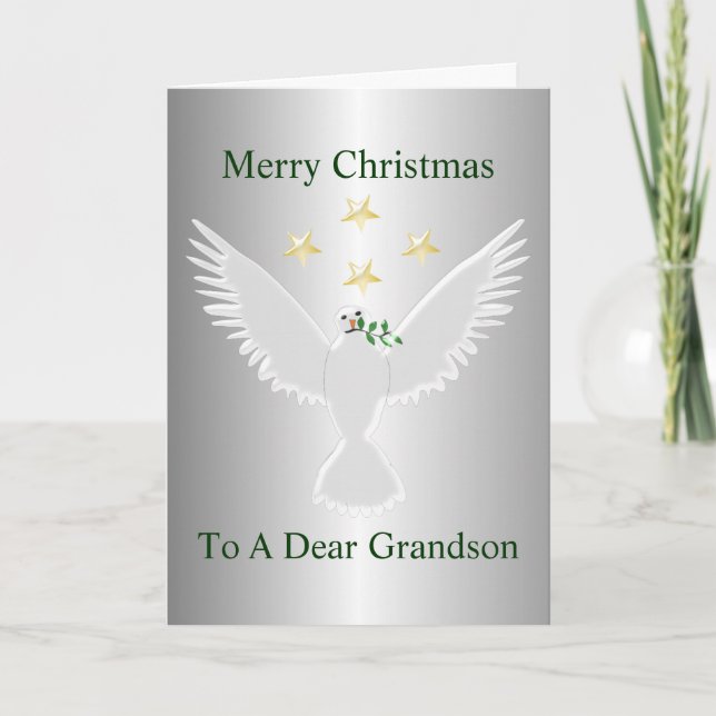 Dove Of Peace Grandson Christmas Holiday Card (Front)