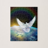 Dove of Peace Holy Spirit over Earth with Rainbow.