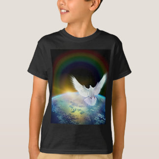Dove of Peace Holy Spirit over Earth with Rainbow. T-Shirt