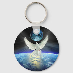 Dove of Peace over Earth from Space Key Ring