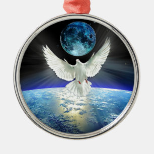 Dove of Peace over Planet Earth Sunrise Metal Tree Decoration