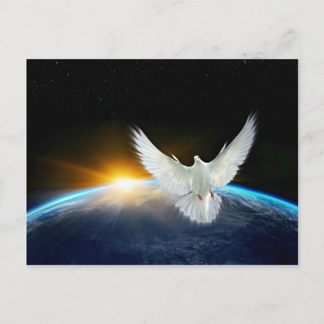Dove of Peace over Planet Earth Sunrise Postcard (Front)