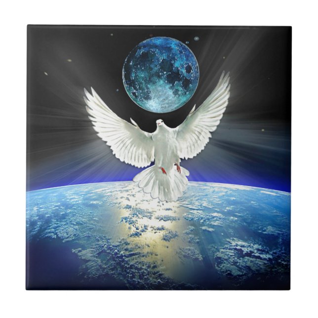 Dove of Peace over Planet Earth Sunrise Tile (Front)