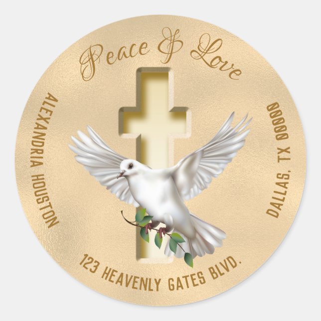 Dove of Peace Personalised Address Classic Round Sticker (Front)