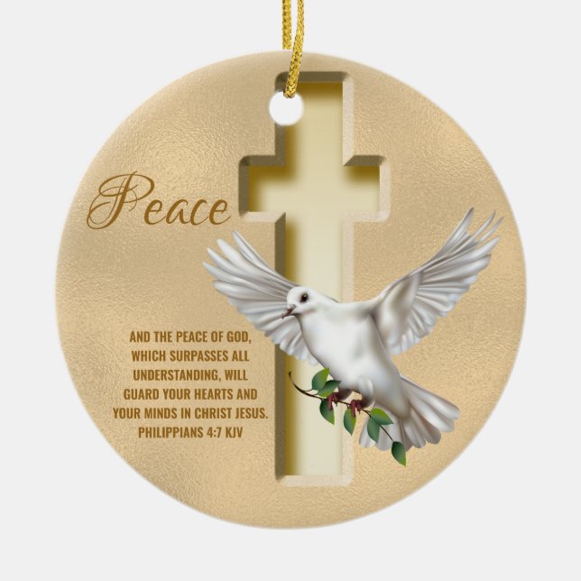 Dove of Peace Personalised Scripture Verse Ceramic Tree Decoration (Front)
