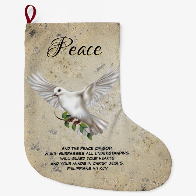 Dove of Peace Personalised Scripture Verse Large Christmas Stocking (Front)