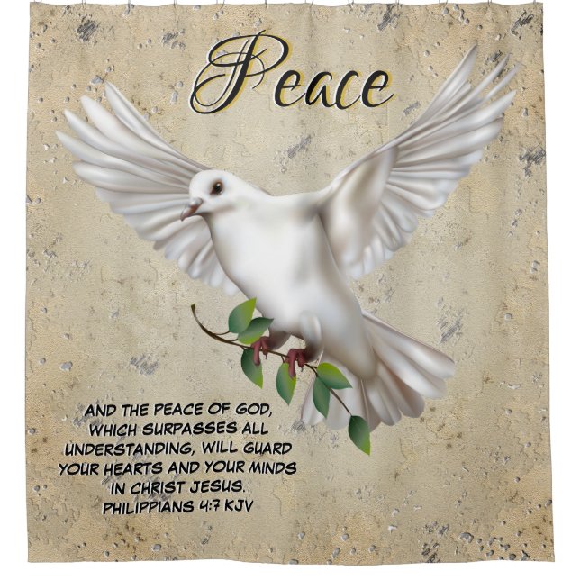 Dove of Peace Personalised Scripture Verse Shower Curtain (Front)