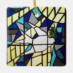 Dove of Peace Stained Glass Painting Square Ceramic Ornament