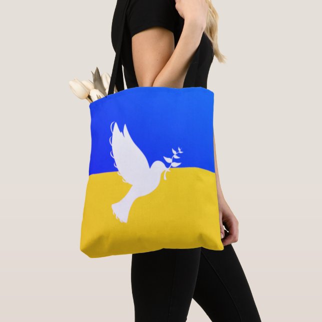 Dove of Peace Tote Bag Flag of Ukraine Support (Close Up)