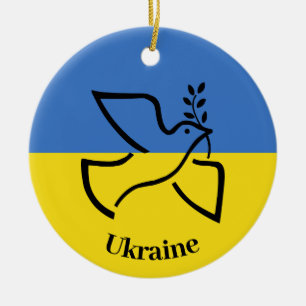 Dove of Peace Ukrainian Flag Design  Ceramic Tree Decoration