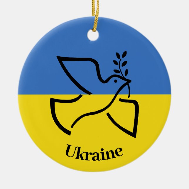 Dove of Peace Ukrainian Flag Design  Ceramic Tree Decoration (Front)