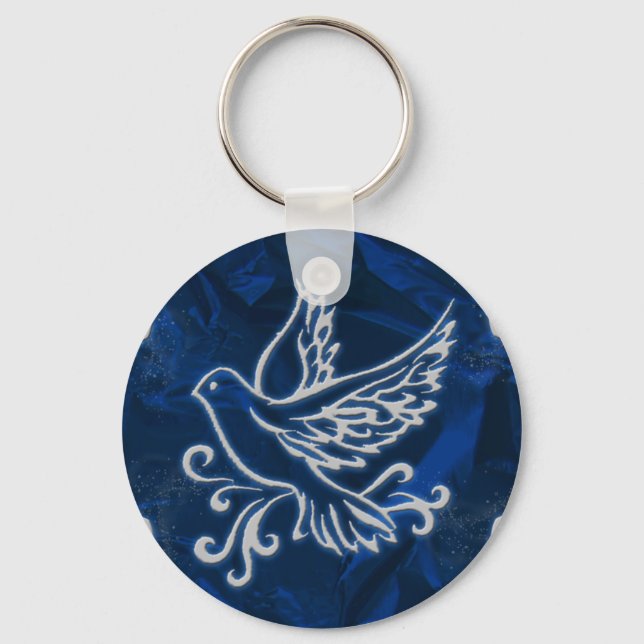 Dove on Blue Foil Key Ring (Front)