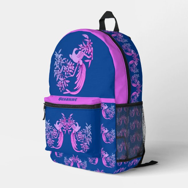 Dove On Branch Bird Motif Art Personalised Printed Backpack (Back Corner Right)