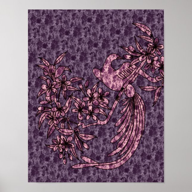 Dove On Branch Purple Bird Abstract Art Poster (Front)