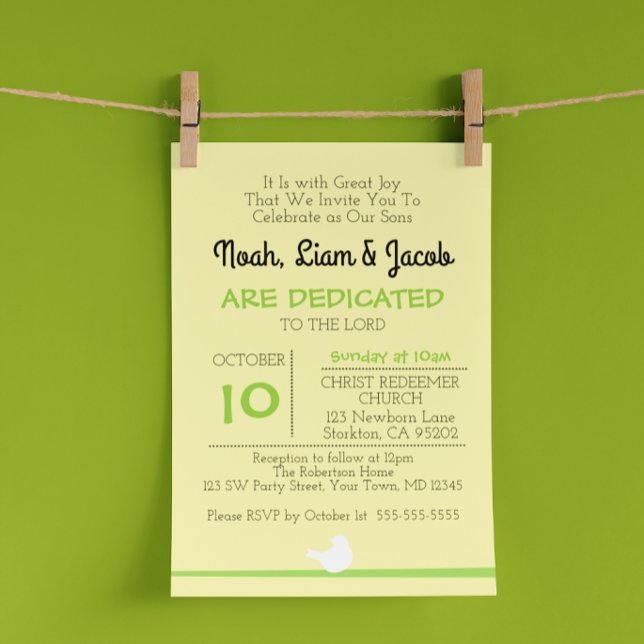 Dove on Branch Yellow Dedication Invitation (Creator Uploaded)