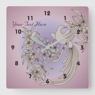 Dove On Flowered Branch Animal Art Square Wall Clock