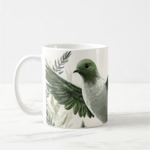 dove or pigeon flying amidst foliage coffee mug