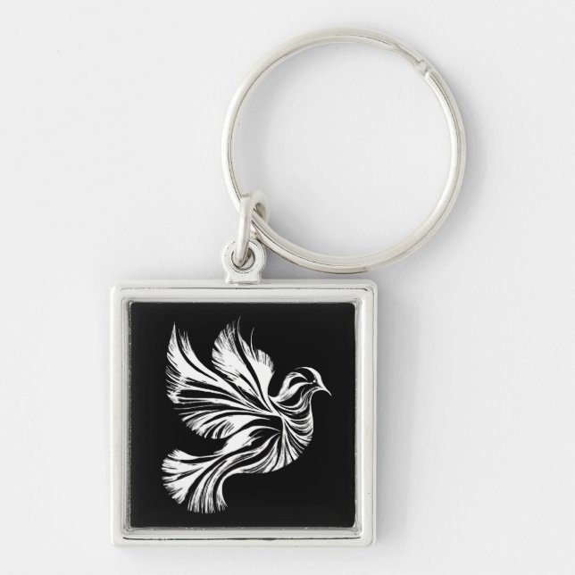 Dove Outline Black and White Key Ring (Front)