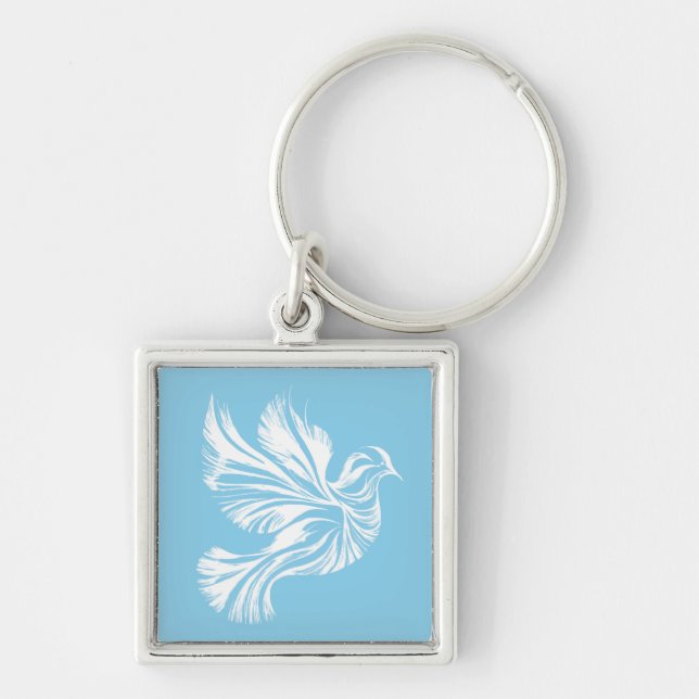 Dove Outline Blue Key Ring (Front)