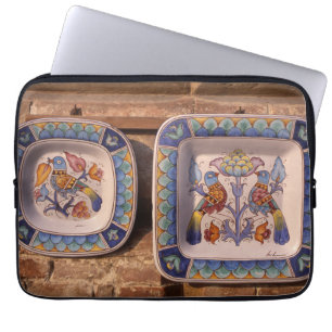 Dove pattern on traditional pottery poster plaque laptop sleeve