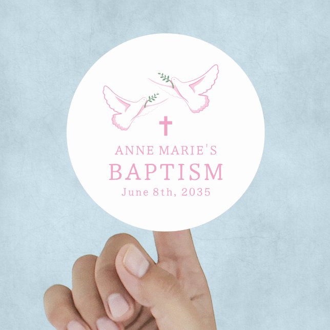 Dove Pink Girl Baptism Classic Round Sticker (Dove Pink Girl Baptism Classic Round Sticker
)