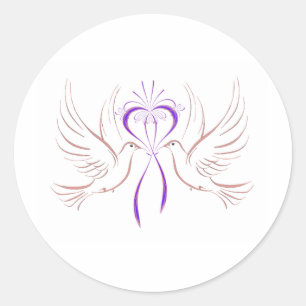 Dove Pink Ribbon Classic Round Sticker