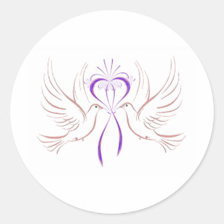 Dove Pink Ribbon Classic Round Sticker