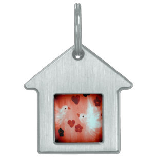 Dove Red White Love Birds Pet Tag