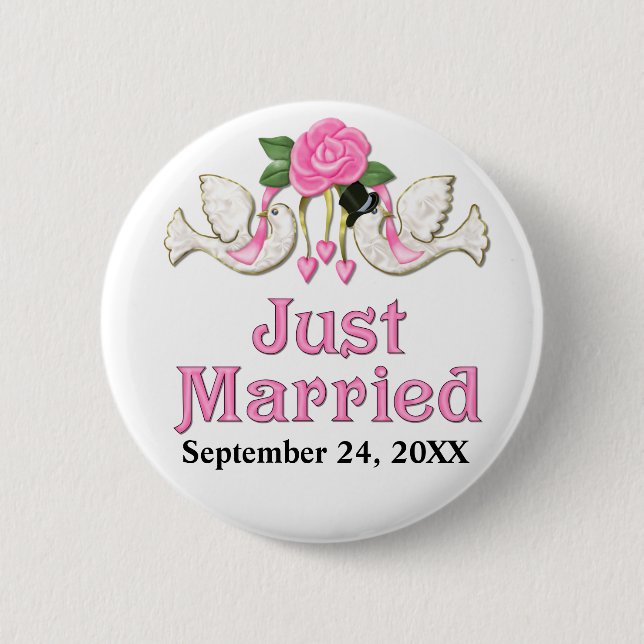 Dove & Rose - Just Married T-shirt 6 Cm Round Badge (Front)