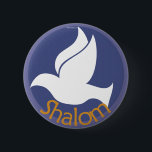 Dove Shalom Button<br><div class="desc">This simple design features the image of a dove with the word "Shalom" in orange text. This looks perfect on it's blue background.</div>