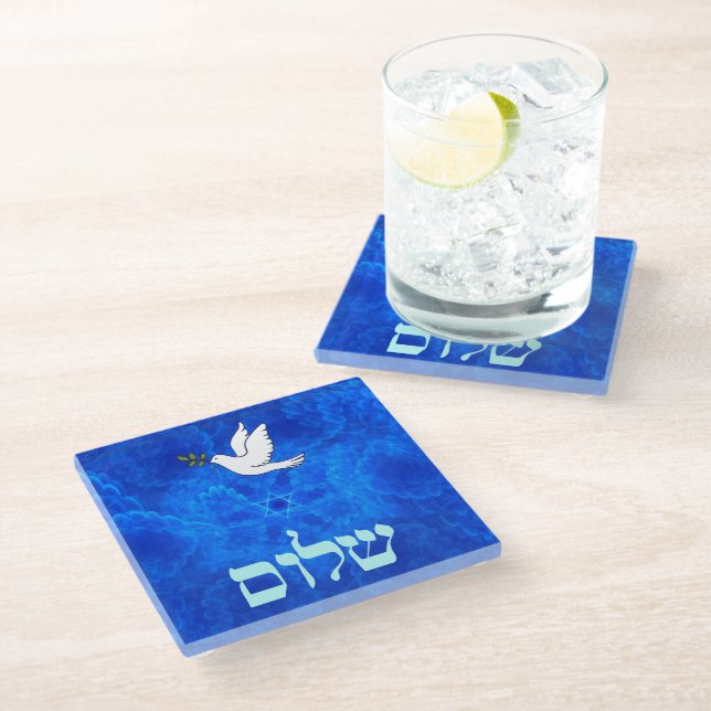 Dove - Shalom Glass Coaster (Angled)