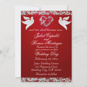 Dove, Silver Heart & Glitter, QR Code - Crimson Invitation