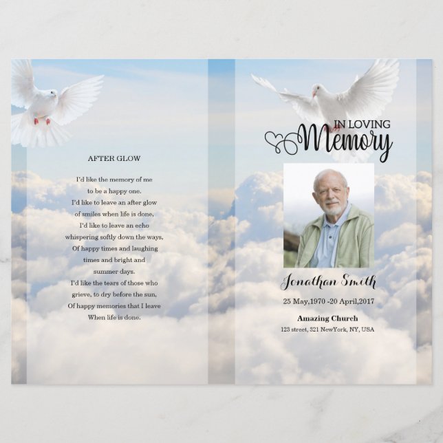 Dove & sky Funeral Program template (Front)