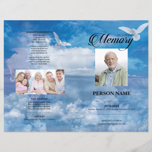 Dove & Sky Funeral Template (Front)
