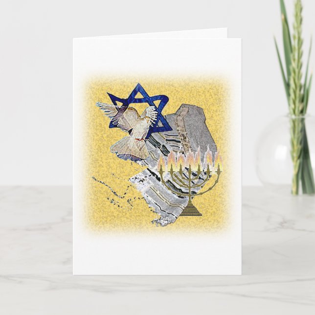 Dove Tallit Menorah with background Holiday Card (Front)