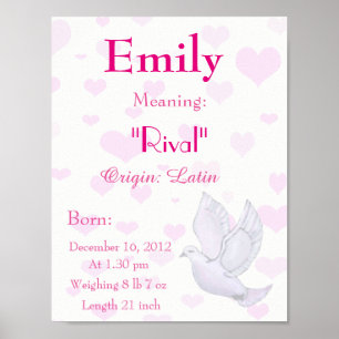 Dove themed Name meaning keepsake nursery Poster