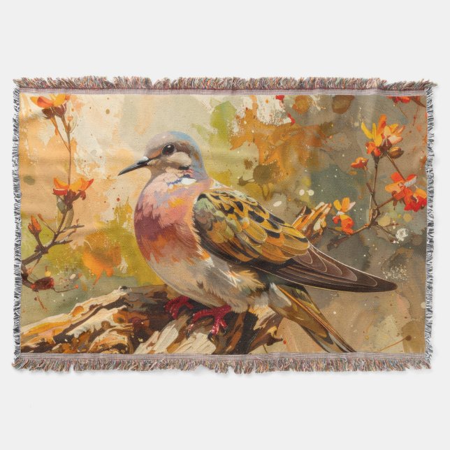 Dove Throw in Watercolor Style & Fall Colours Blanket (Front)