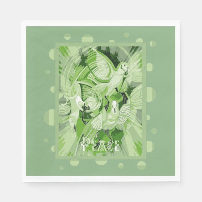 Dove With Celtic Peace Text In Green Tones Napkin (Front)