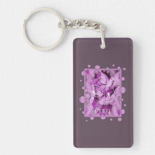 Dove With Celtic Peace Text In Lilac Tones Key Ring
