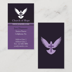 Dove with Cross Dark Purple Vertical Church Card