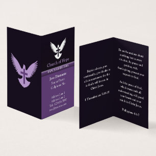 Dove with Cross Dark Purple Vertical Folded Business Card