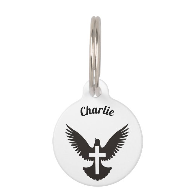 Dove with Cross Pet Name Tag (Front)