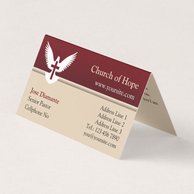 Dove with Cross Red and Beige Folded Busi Business Card (Front)