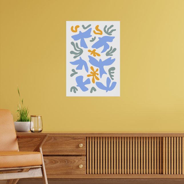 Dove with Flowers in folk style | Modern Shapes Poster (Living Room 2)