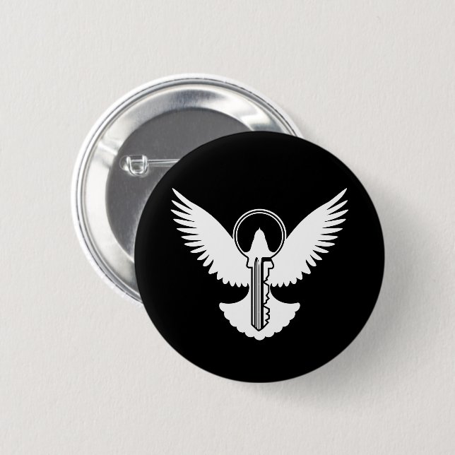 Dove with Key 6 Cm Round Badge (Front & Back)