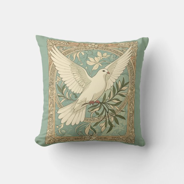 Dove With Olive Branch Christmas Design Cushion (Front)